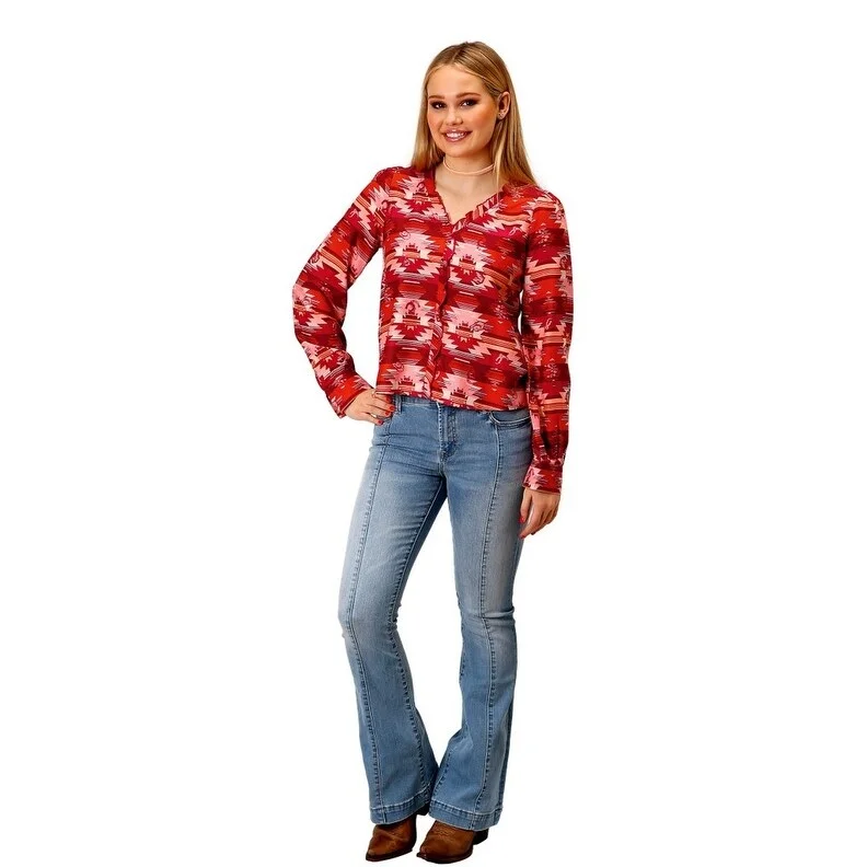 Roper Western Shirt Womens L/S Aztec Button Red 03-050-0590-6106 RE