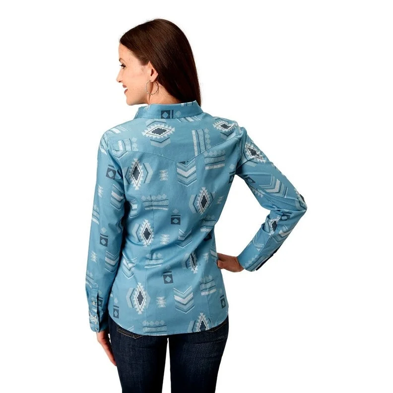 Roper Western Shirt Womens L/S Aztec Snap Blue 03-050-0064-0367 BU