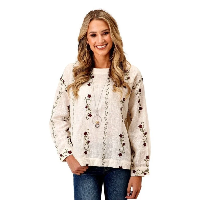 Roper Western Shirt Womens L/S Blouse Cream 03-050-0565-1042 WH