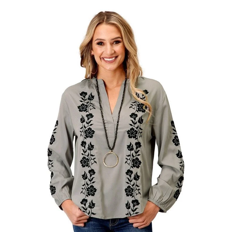 Roper Western Shirt Womens L/S Blouse Gray 03-050-0565-1038 GY