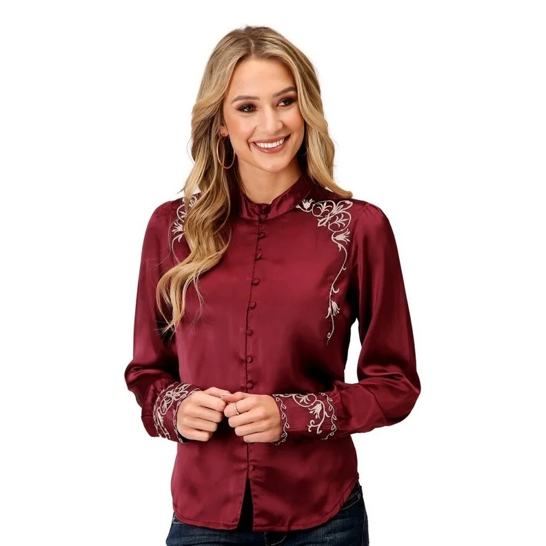 Roper Western Shirt Womens L/S Blouse Wine 03-050-0565-1040 WI