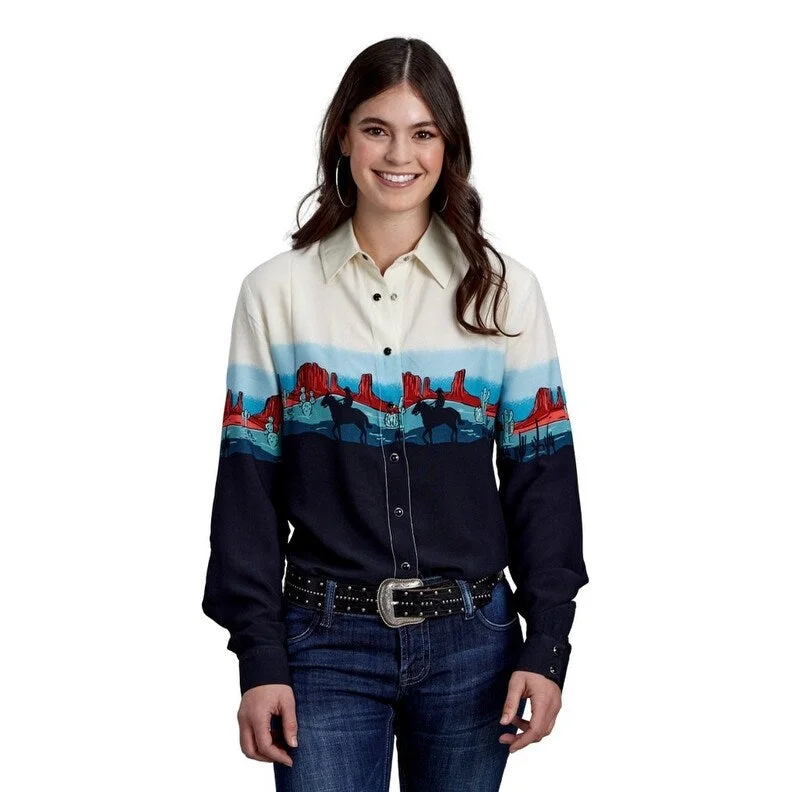 Roper Western Shirt Womens L/S Border Print 03-050-0590-6116 BL