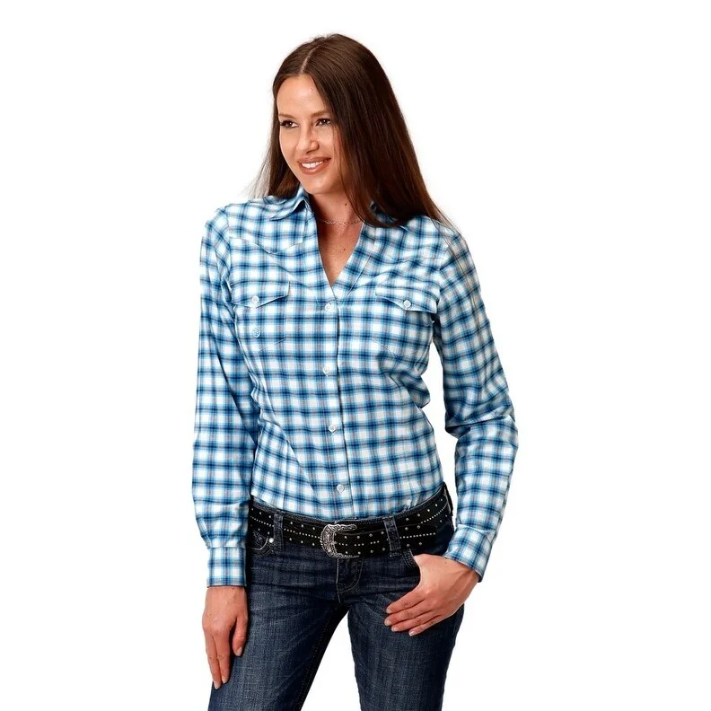 Roper Western Shirt Womens L/S Check Plaid Blue 03-050-0378-2093 BU