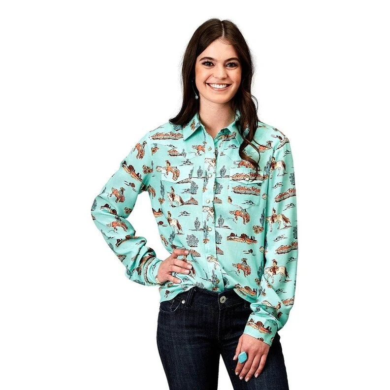 Roper Western Shirt Womens L/S Desert Toile Blue 03-050-0590-2012 BU