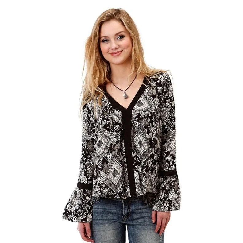 Roper Western Shirt Womens L/S Diamond Black 03-050-0590-6025 BL