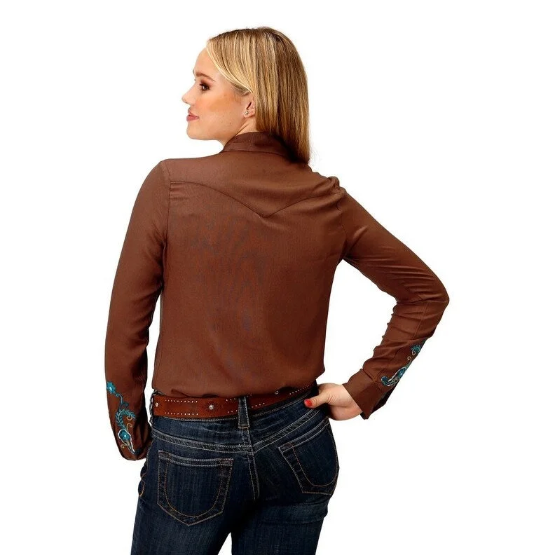 Roper Western Shirt Womens L/S Embroidery Brown 03-050-0565-7090 BR