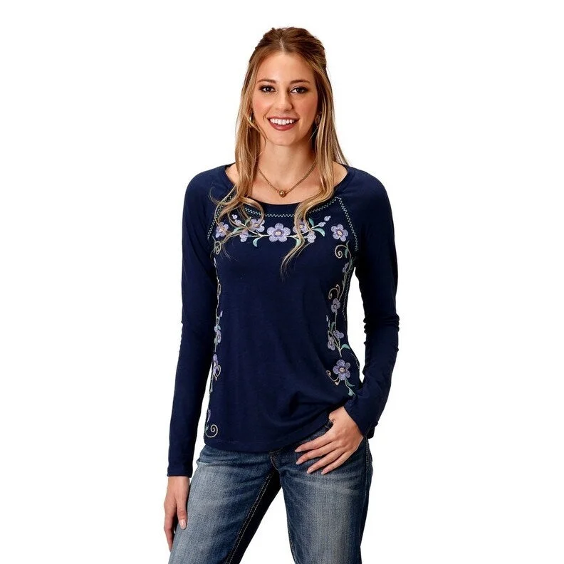 Roper Western Shirt Womens L/S Embroidery Navy 03-038-0513-7070 BU