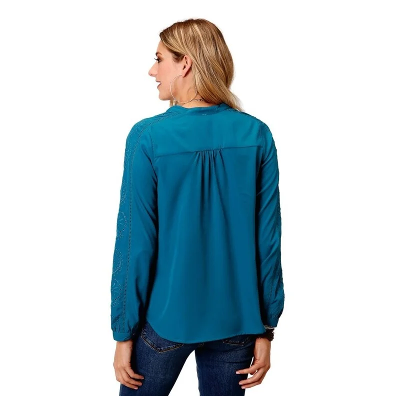 Roper Western Shirt Womens L/S Eyelet Teal 03-050-0565-7017 GR