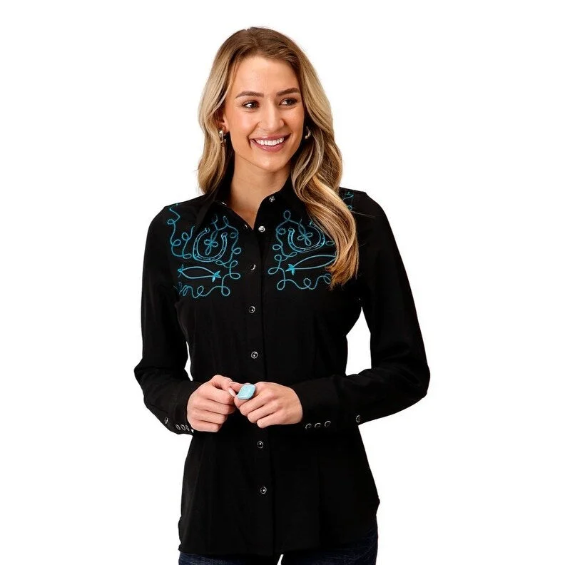 Roper Western Shirt Womens L/S Horseshoe Black 03-050-0040-0668 BL