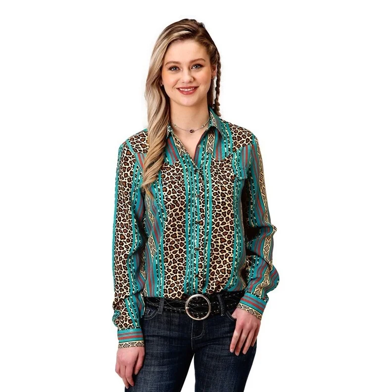 Roper Western Shirt Womens L/S Leopard Multi 03-050-0590-0148 MU