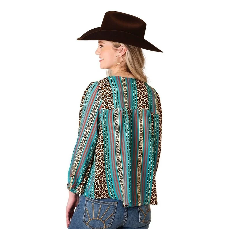 Roper Western Shirt Womens L/S Leopard Multi 03-050-0590-0149 MU