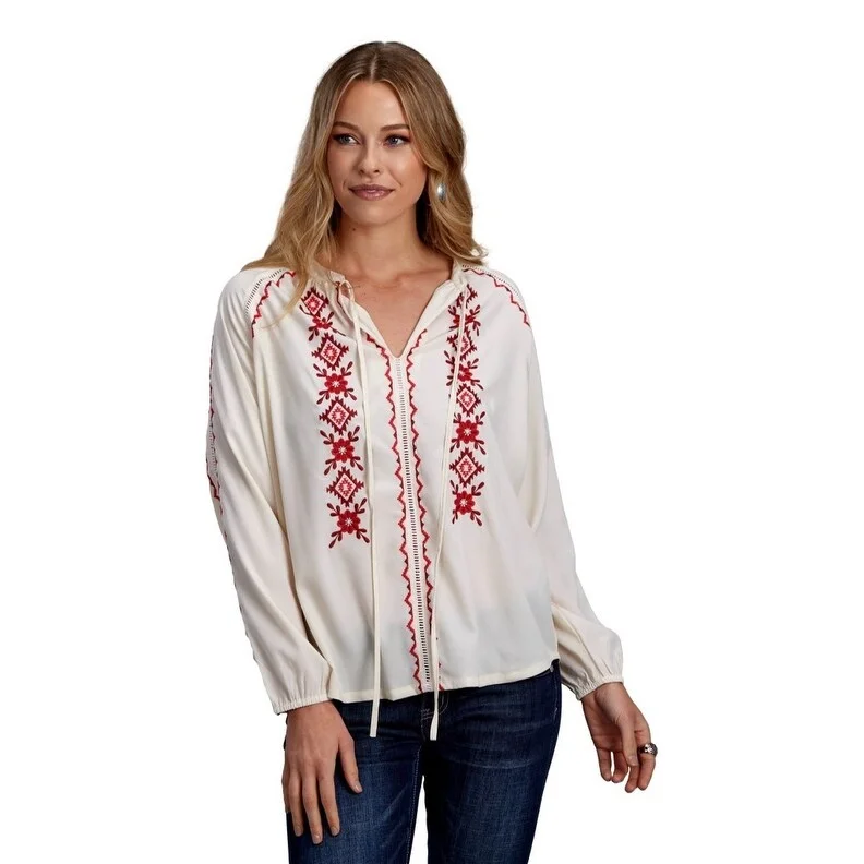 Roper Western Shirt Womens L/S Peasant Embroidery 03-050-0565-7077 WH