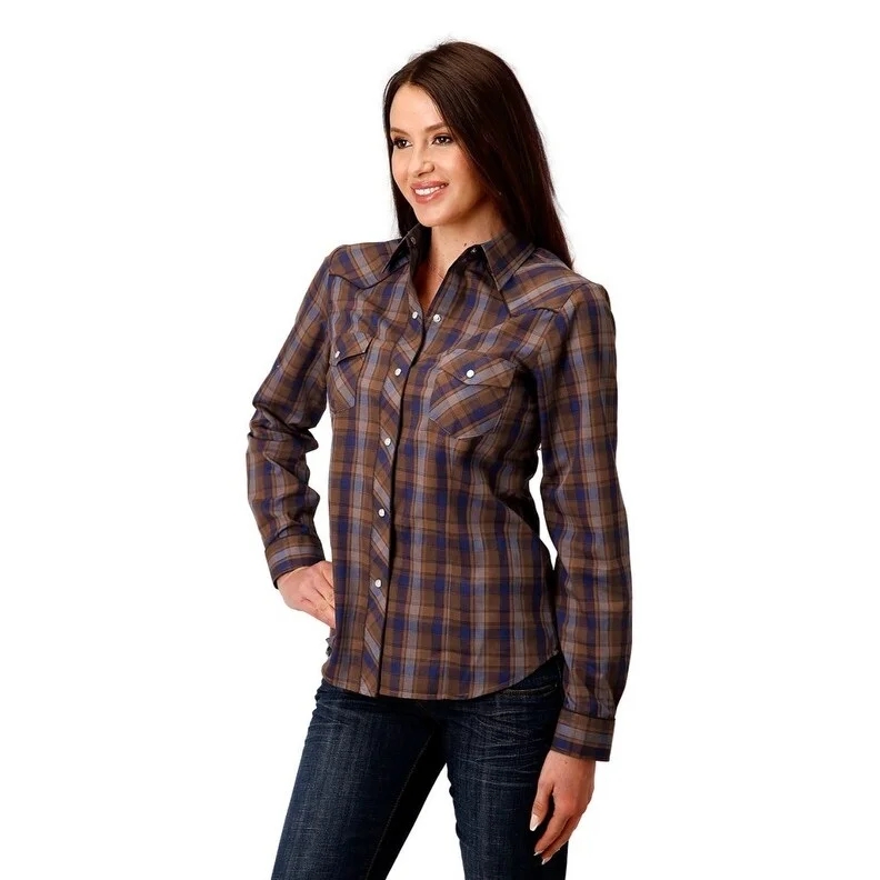 Roper Western Shirt Womens L/S Plaid Blue 01-050-0086-6044 BU