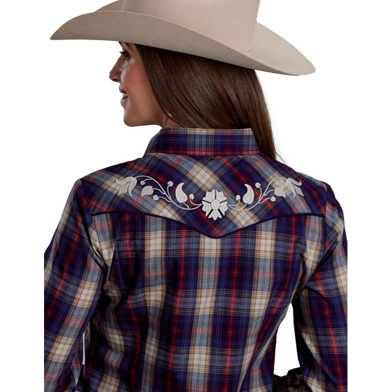 Roper Western Shirt Womens L/S Plaid Embroidered 01-050-0016-6083 BU