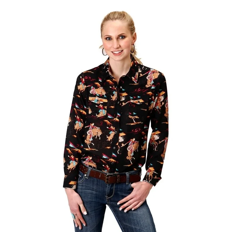 Roper Western Shirt Womens L/S Retro Rodeo Black 03-050-0590-6095 BL