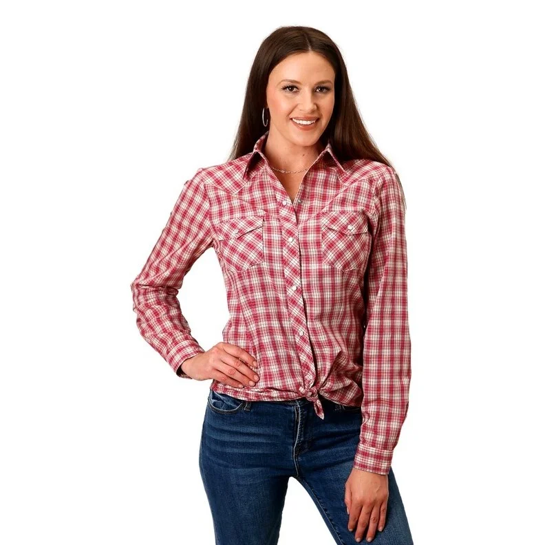 Roper Western Shirt Womens L/S Small Scale Red 01-050-0101-2003 RE