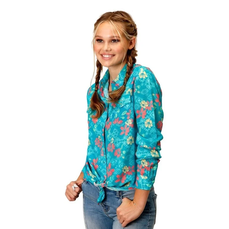 Roper Western Shirt Womens L/S Snap Turquoise 03-050-0590-0457 BU