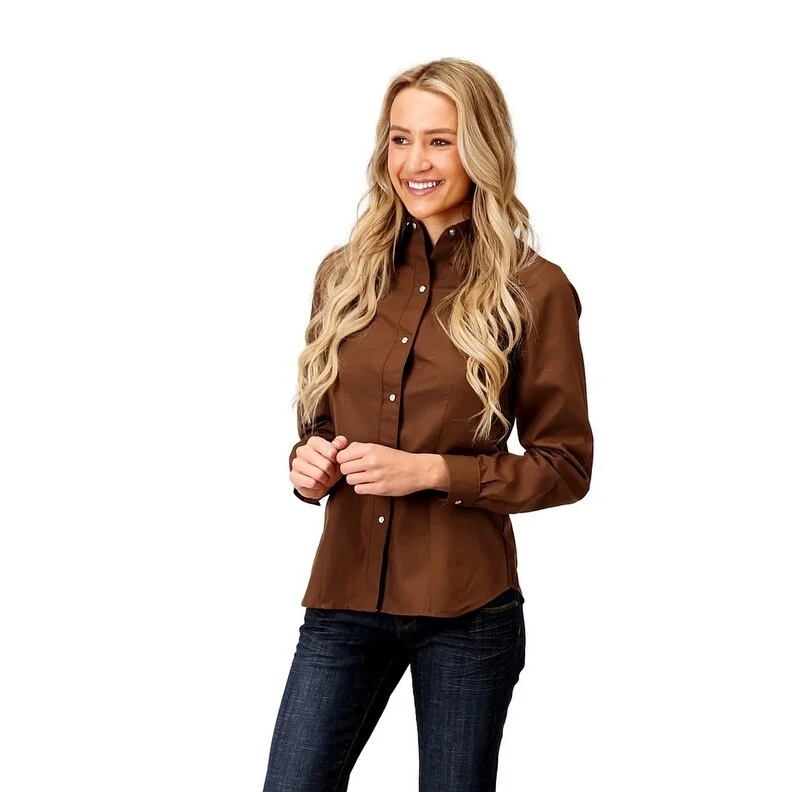 Roper Western Shirt Womens L/S Solid Snap Brown 01-050-0017-7727 BR