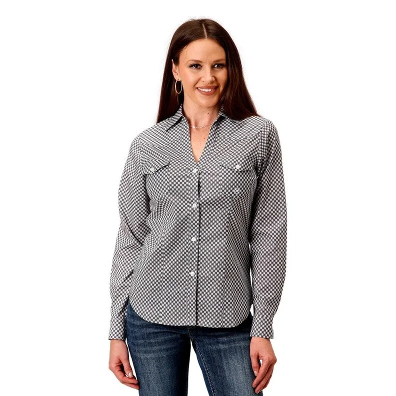 Roper Western Shirt Womens L/S Stretch Snap Gray 03-050-0325-2021 GY