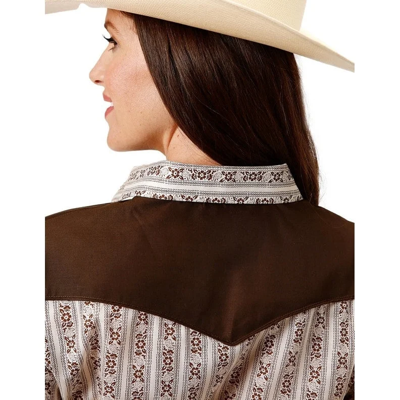 Roper Western Shirt Womens L/S Stripe Snap Brown 01-050-0087-3062 BR