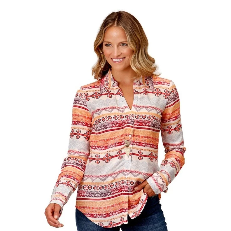 Roper Western Shirt Womens L/S Texture Multi 03-050-0590-0559 MU