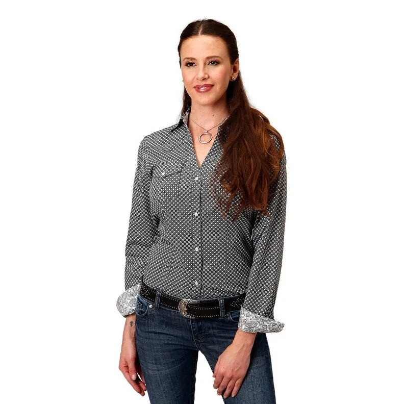 Roper Western Shirt Womens L/S V Snaps Black 03-050-0225-2013 BL