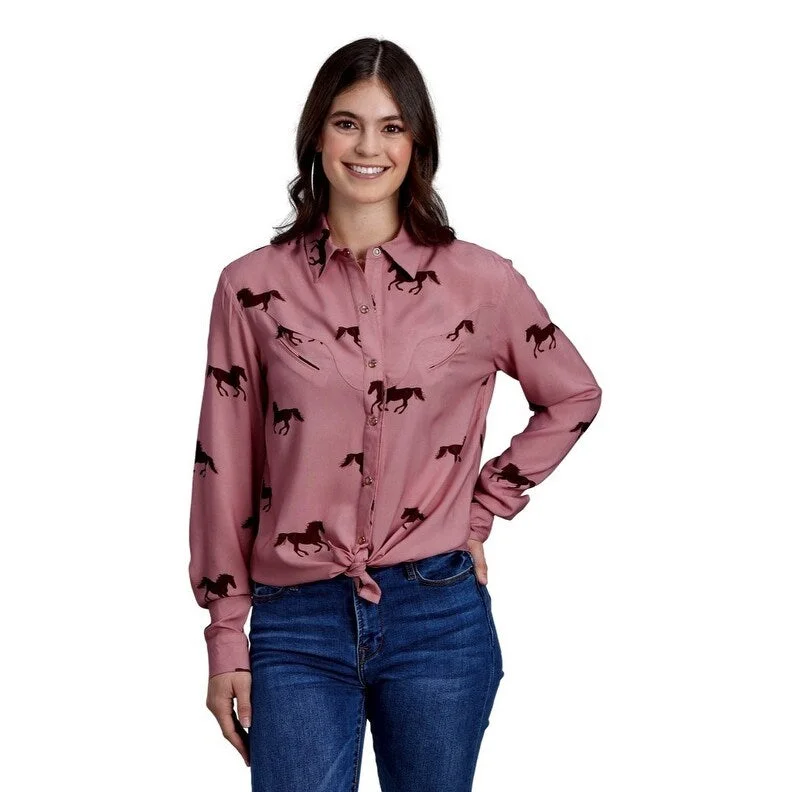 Roper Western Shirt Womens L/S Wild Horses Print 03-050-0590-6127 PI