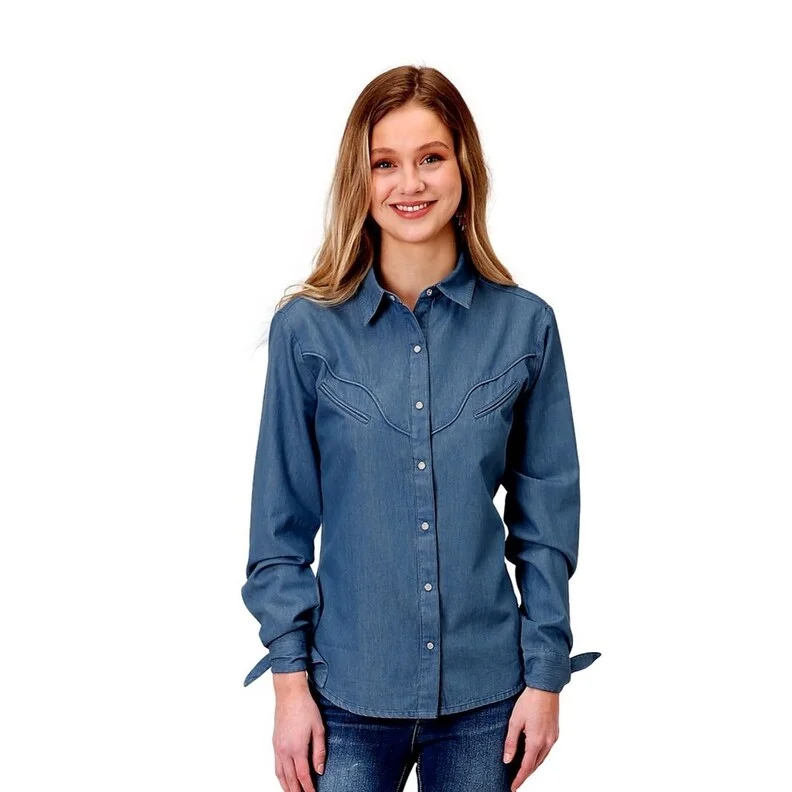 Roper Western Shirt Womens Long Sleeve Blue 03-050-0594-2024 BU