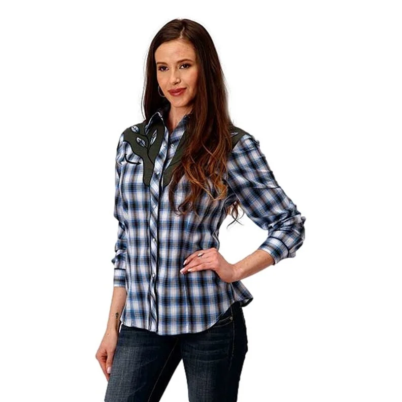 Roper Western Shirt Womens Long Sleeve Snap Blue 01-050-0024-0102 BU