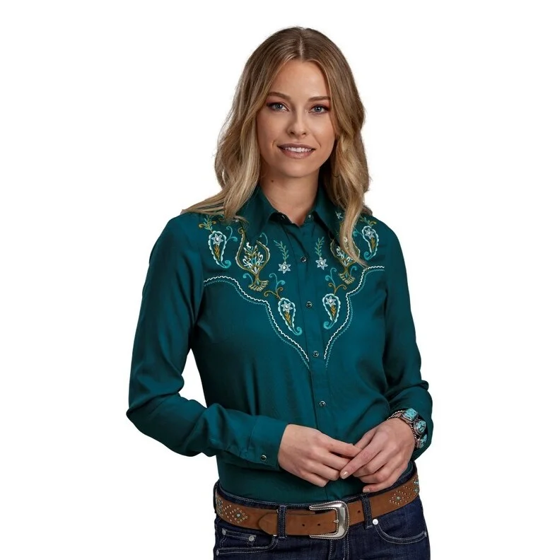 Roper Western Shirt Womens Long Sleeve Solid 03-050-0565-7088 GR