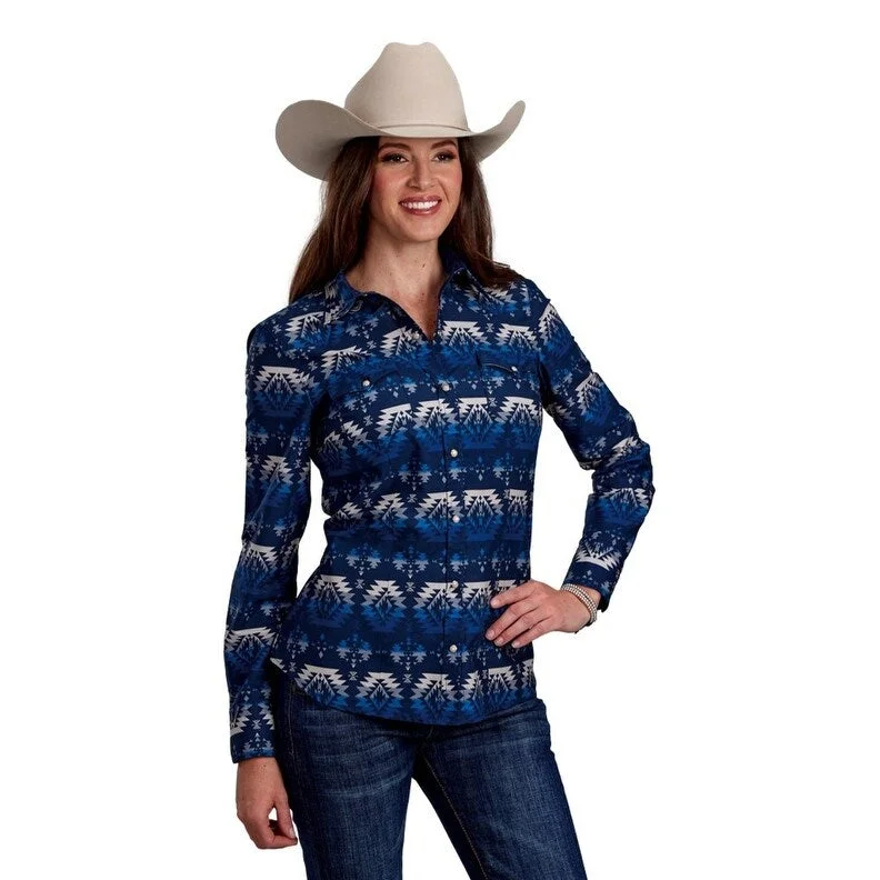 Roper Western Shirt Womens Ombre Aztec L/S Blue 03-050-0067-0635 BU