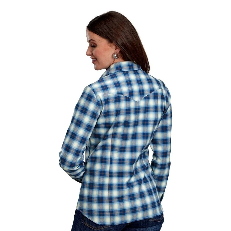 Roper Western Shirt Womens Plaid L/S Stretch Blue 03-050-0278-7701 BU