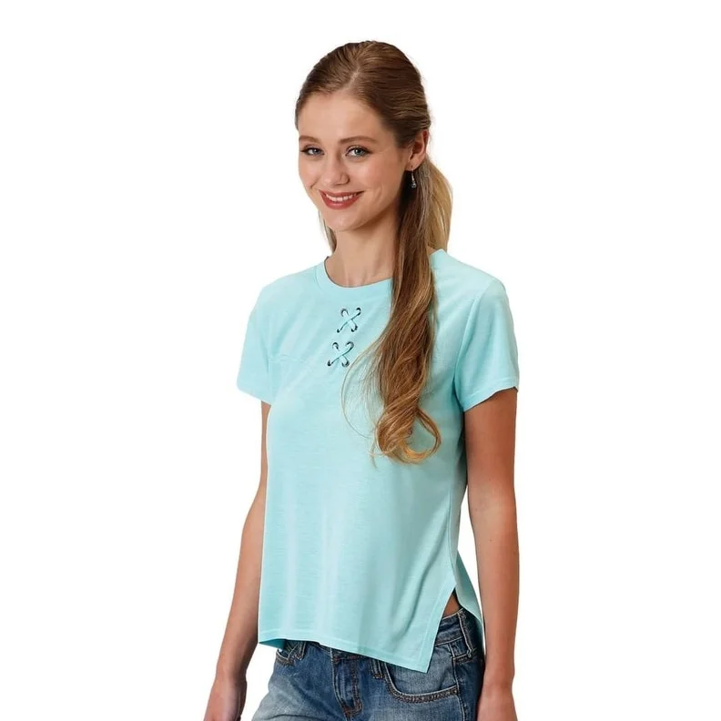 Roper Western Shirt Womens S/S Scoop Turquoise 03-039-0513-4057 BU