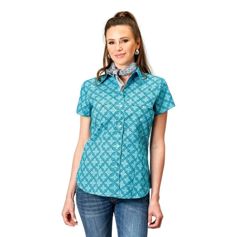 Roper Western Shirt Womens S/S Snap Turquoise 03-051-0225-2029 BU