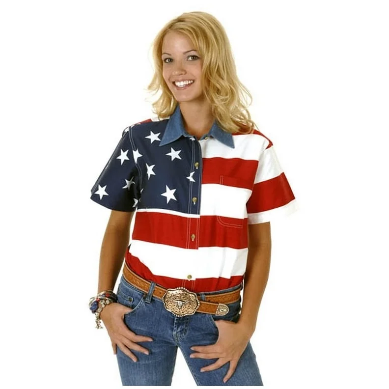 Roper Western Shirt Womens S/S USA Flag Button Red 03-051-0185-0101 RE