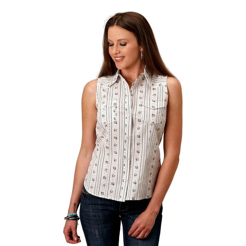 Roper Western Shirt Womens Stripe Sleeveless White 01-052-0019-3058 WH