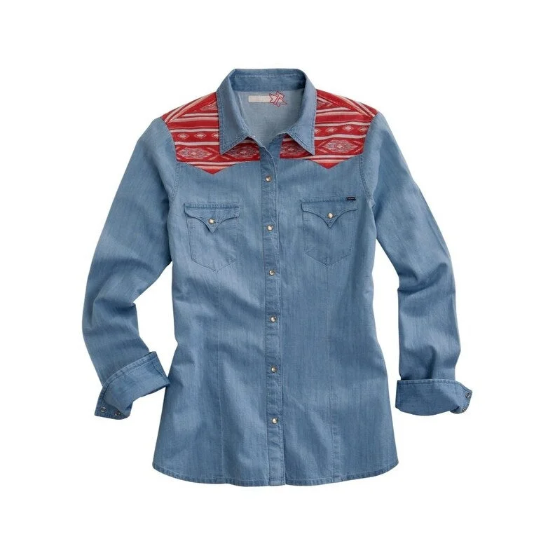 Tin Haul Western Shirt Womens L/S Denim Aztec Blue 10-050-0060-0605 BU