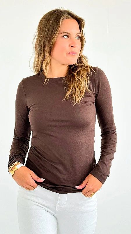 Anniston Brushed Microfiber Long Sleeve Neck Tee - Brown