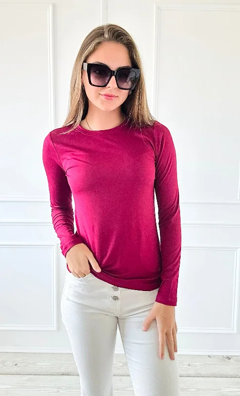 Anniston Brushed Microfiber Long Sleeve Neck Tee - Cabernet