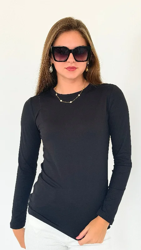 Anniston Brushed Microfiber Long Sleeve Neck Tee - Black