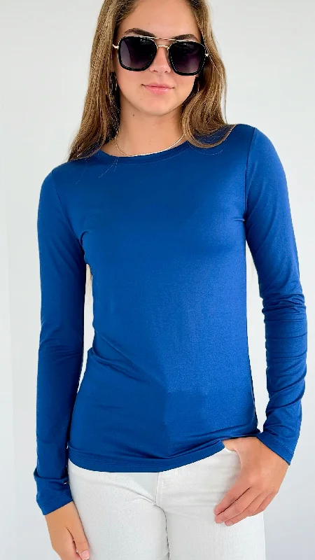 Anniston Brushed Microfiber Long Sleeve Neck Tee - Lt. Navy