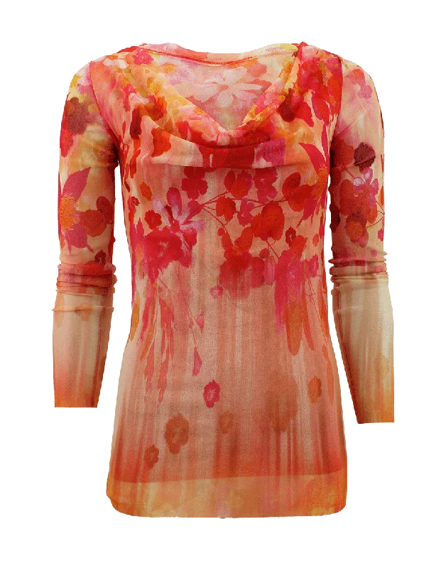 Long Sleeve Cowl Neck Floral Print Top