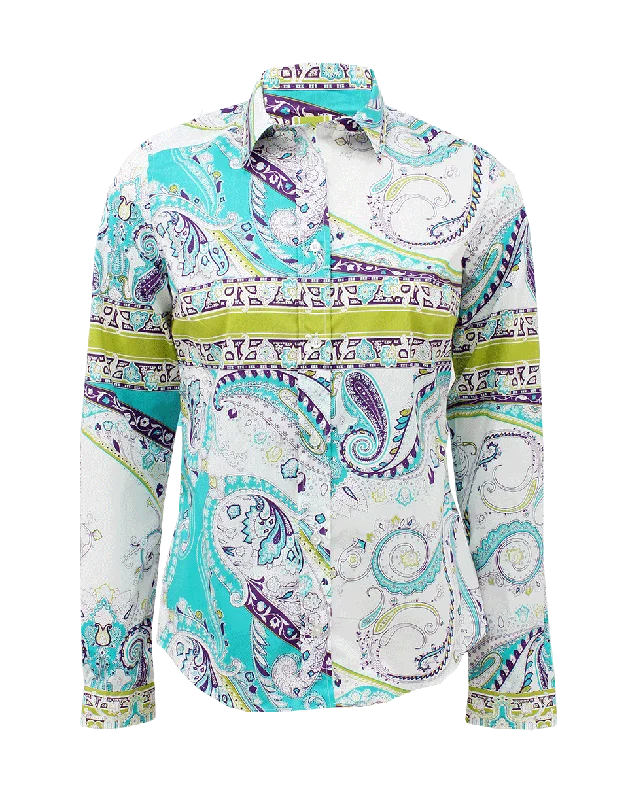 Long Sleeve Paisley Print Blouse