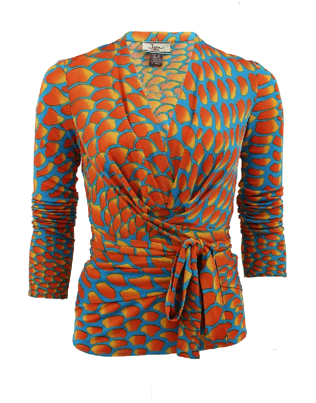 Long Sleeve Print Jersey Wrap Top