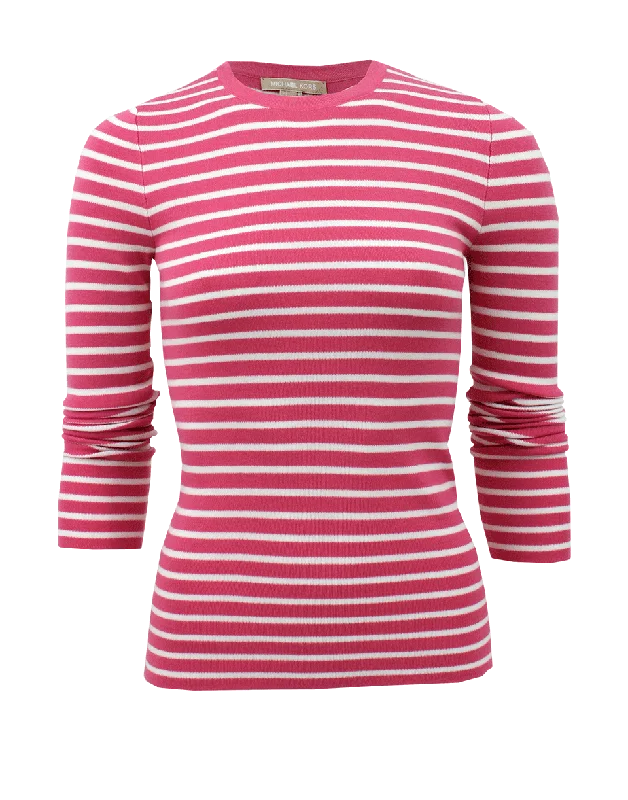 Long Sleeve Super Cashmere Striped Crew