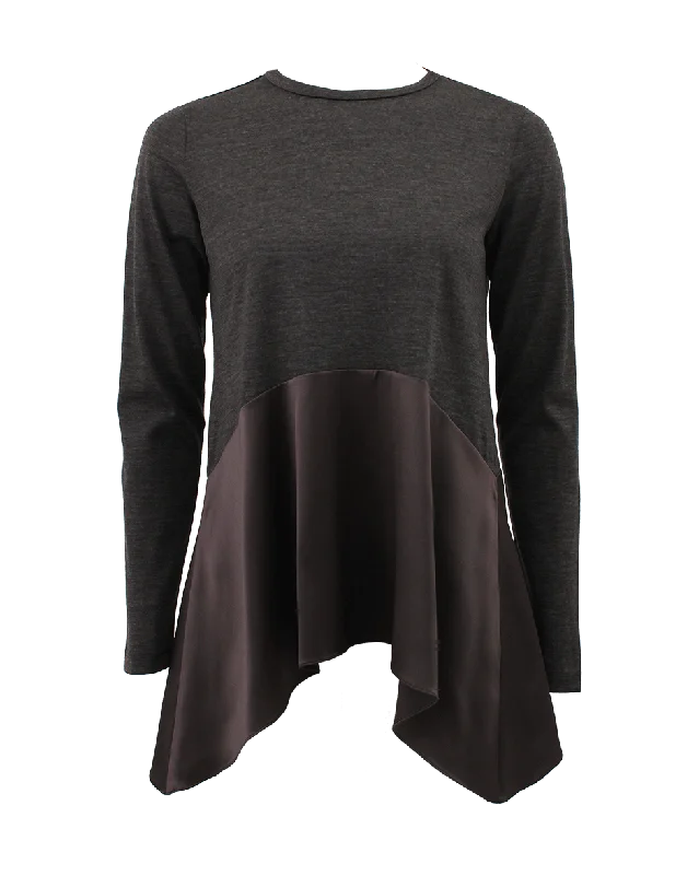 Long Sleeve Tonal Satin Trapeze Top