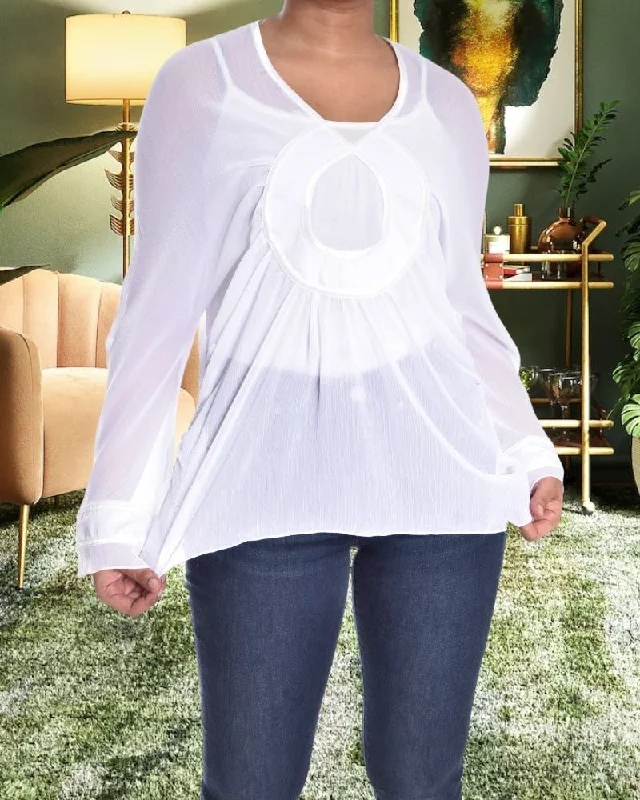 White Long Sleeve Chiffon Top