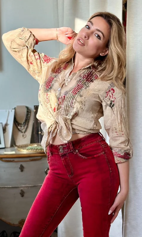 Nu Vintage Long Sleeve Flower Vintage Blouse