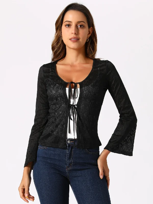 Lace Tie Front Bell Long Sleeve Bolero Cover Up