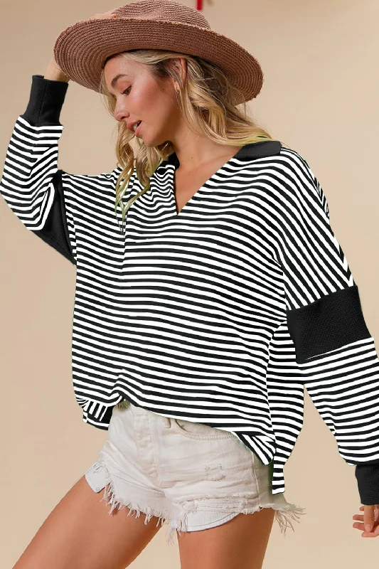 Striped Contrast Long Sleeve Knit Top